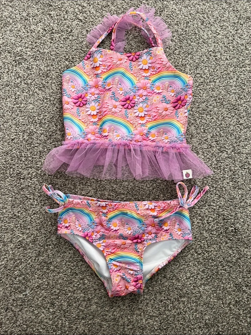 Adorable Cheeky Plum swimsuit with tulle, size 5T